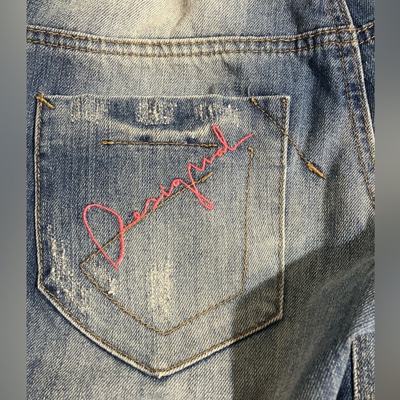 Desigual Blue Embroidered & Patchwork Boho Denim Shorts - Picture 8 of 10